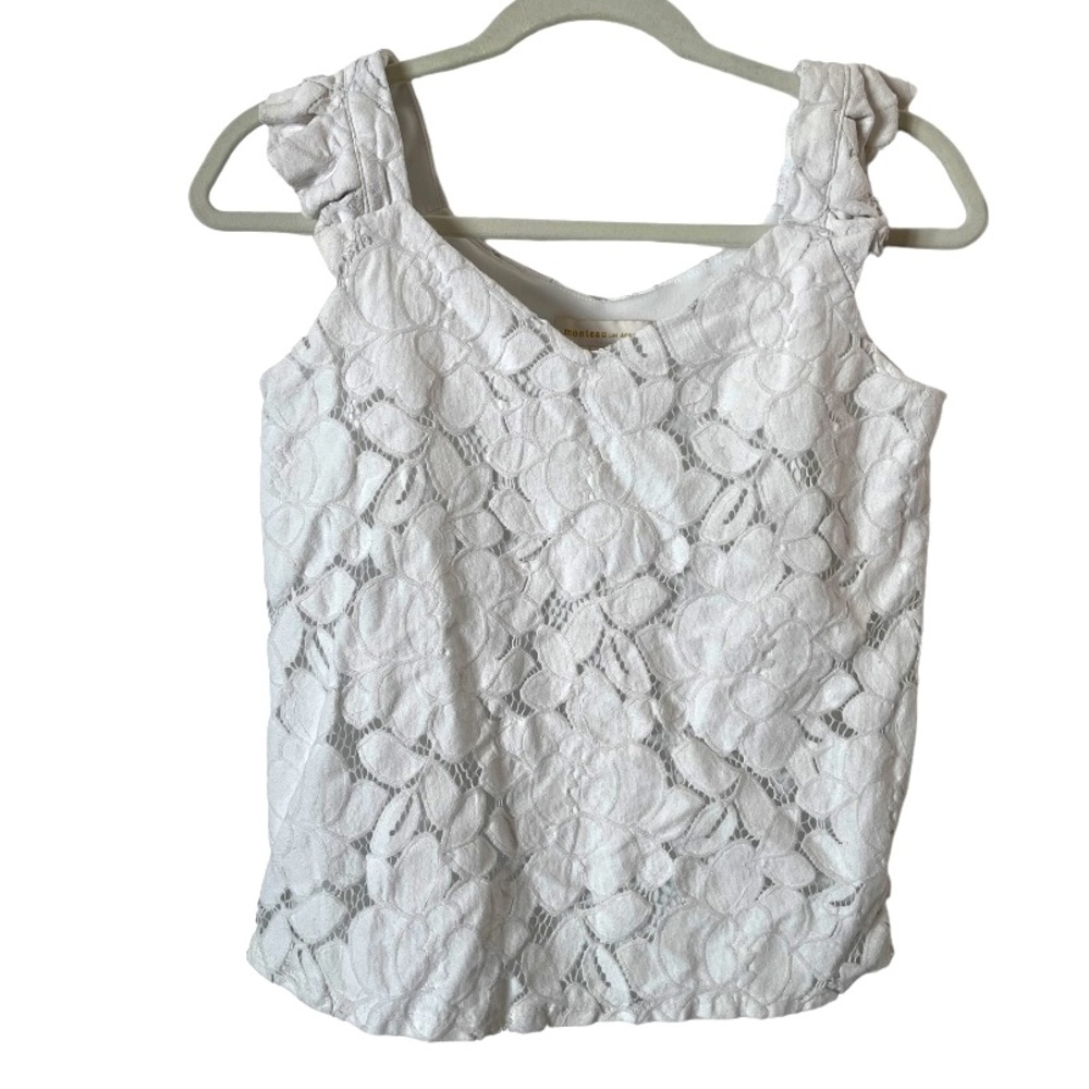 Monteau White Lace Tank Blouse Top Cotton Blend